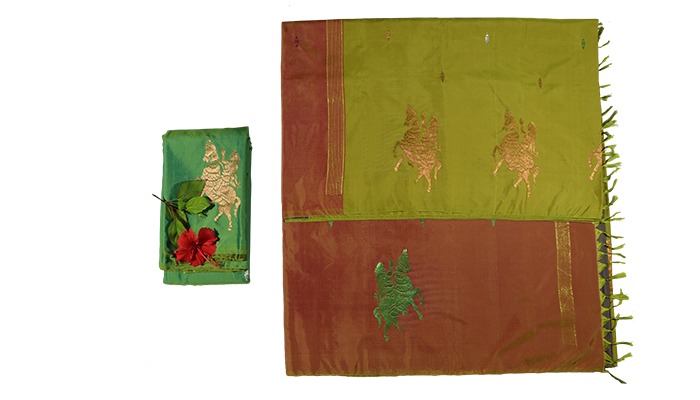 Floral Zari Buttas Emerald Soft Silk Saree With Running Blouse - Image 3